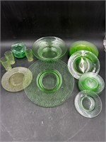 Vtg Depression Era Green Crackled Glass Items
