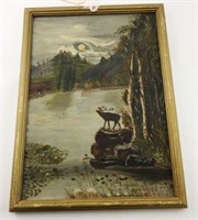 Original Oil on board of Elk by Riverside