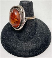 Heavy Vintage Amber Ring 8 Grams Size 6