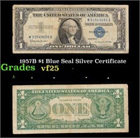 1957B $1 Blue Seal Silver Certificate Grades vf+