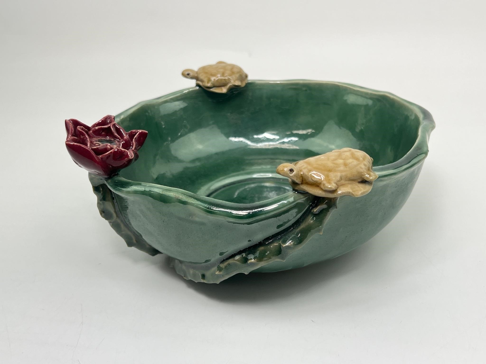 Glazed Pottery Bowl with Turtles