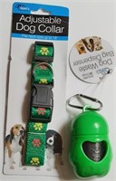 GREEN DOG COLLAR & WASTE BAGS W/ DISPENSER