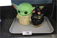 PAIR OF 1989 BATMAN & BABY YODA PLASTIC COIN BANKS