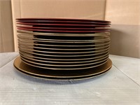 Lot of 19 Red and Gold Charger plates