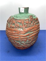 Painted Clay Jar Vase 11.5” h