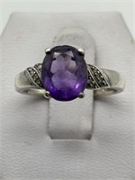 Sterling Silver Amethyst & CZ Fancy Ring