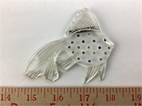 Carved Lucite goldfish pin with rhinestones