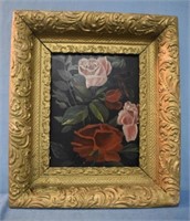 Oil Painting on Tin Still Life of Roses