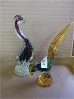 2 Blown Glass Bird Sculptures - approx 11" tall