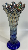 PRETTY CARNIVAL GLASS BLUE VASE - UNIQUE DESIGN