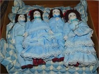 Porcelains Dolls and Matching Pillow lot of 5