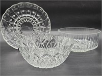 (3) Pressed Glass & Crystal: 2- Bowls & 1- Platter