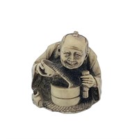 Japanese Resin Carved Netsuke Elder Man w/ Pot