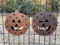 Pair of Metal Hanging Pumpkin Candle Holders