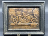 Relief Image of Old Timey Car on Copper Plate