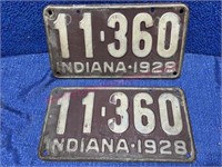 Pair: 1928 Indiana license plates (original cond)