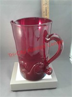 Silver Dollar City red glass pitcher handmade in