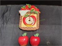 (2) Ceramic Apple & Apple Clock Wall Art Set