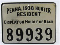 1938 PA. HUNTING LICENSE: