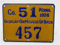 1926 PA. HUNTING LICENSE: