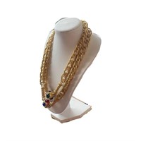 Antique Solid Gold Double Chain Bejeweled Necklace