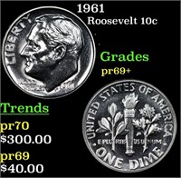 Proof 1961 Roosevelt Dime 10c Grades GEM++ Proof