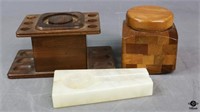 Alabaster & Wood Pipe Stands w/Tobacco Holder