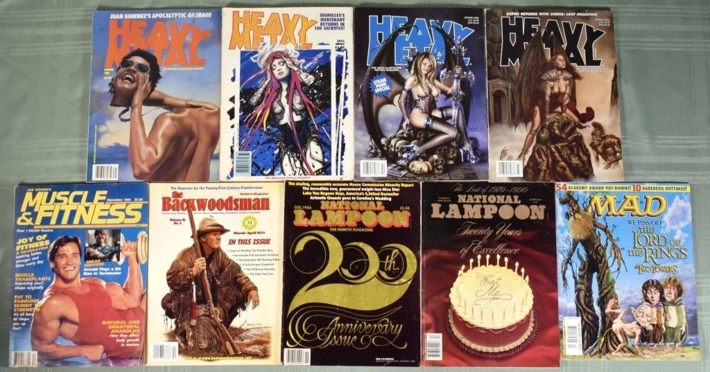 9 vintage pop culture magazines: MAD, Heavy Metal,