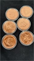 Group of pure copper, 1 ounce tokens, airtight,