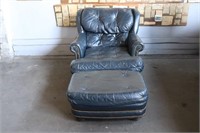 Pinnacle Blue Leather Chair With Foot Stool