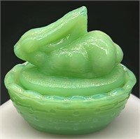 Vintage Jadeite Mini Bunny On The Nest