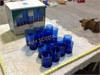 16 pc set Anchor Hocking blue glasses, new in box