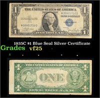 1935C $1 Blue Seal Silver Certificate Grades vf+