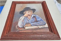 VTG FRAMED SANDRA KUCK CANVAS ART PRINT OF BOY