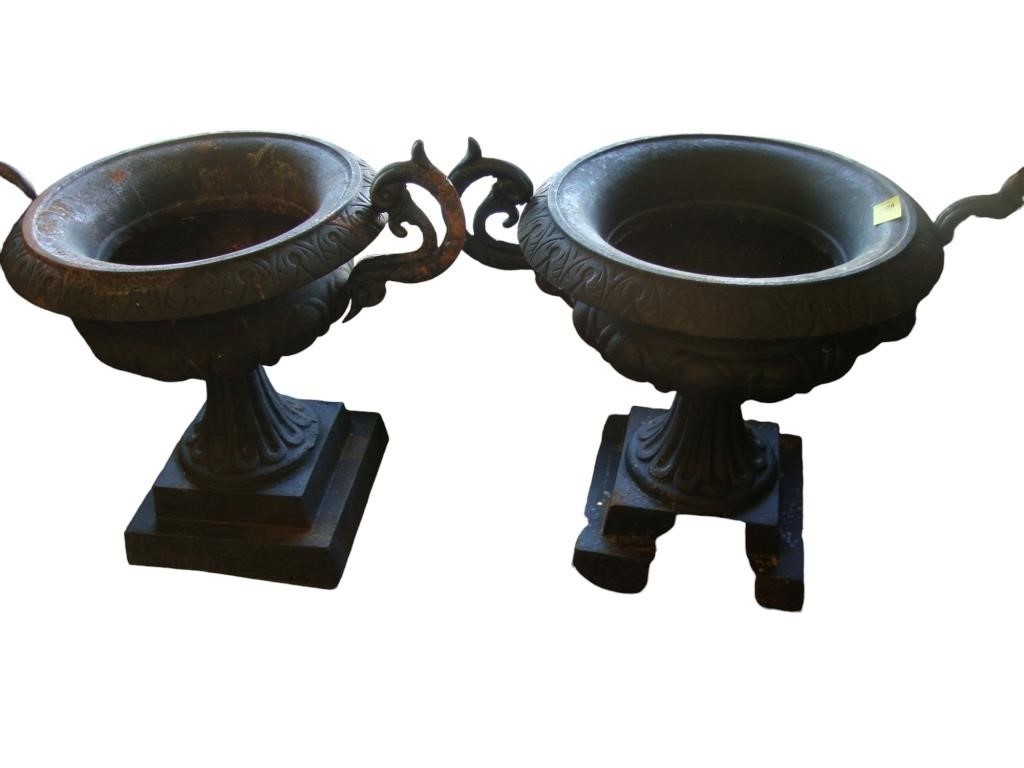 (415) Pair of large cast iron urn planters