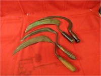 Hand sickle hay knife lot.