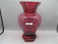 Fenton ? 12"  paneled cranberry vase