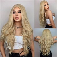 24in Blonde Wavy Synthetic Wig with Wig Cap