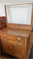 Antique oak washstand with towel rack, brass