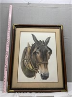 Vintage Signed Framed Horse Print Pic 27x22 1/2