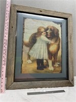 Barnwood Framed Antique Picture Girl w/ Dog 26