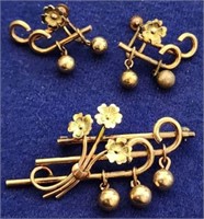 Matching Gold Filled Pin and Earring Set