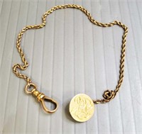 10K gold watch chain with engraved button - 4.1