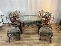 Round Glass Stone Table & 6 Chairs