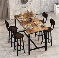 Faux Wooden Table with 4 PU Upholstered Chairs,