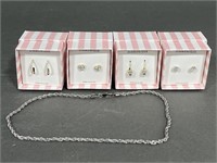 4 Pairs of Sterling Silver Earrings & Necklace