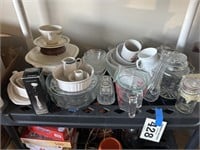 Shelf lot of bake and cookware. Some Pyrex Pyrex
