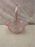 LE Smith Iridescent Pink Glass Basket 8 1/2" tall