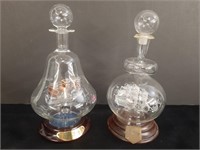 Hand Crafted Glass Ships in Bottles with Wood Base