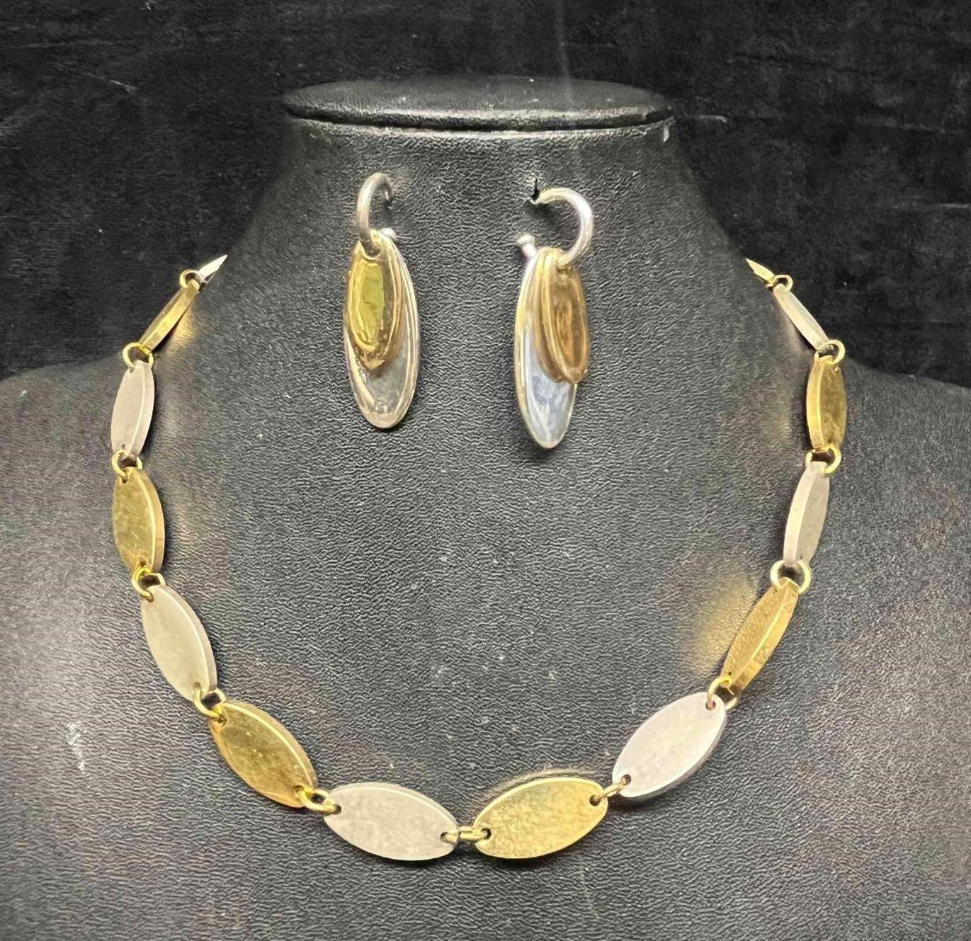 Silver & Gold Tone Jewelry Set Necklace & Earrings